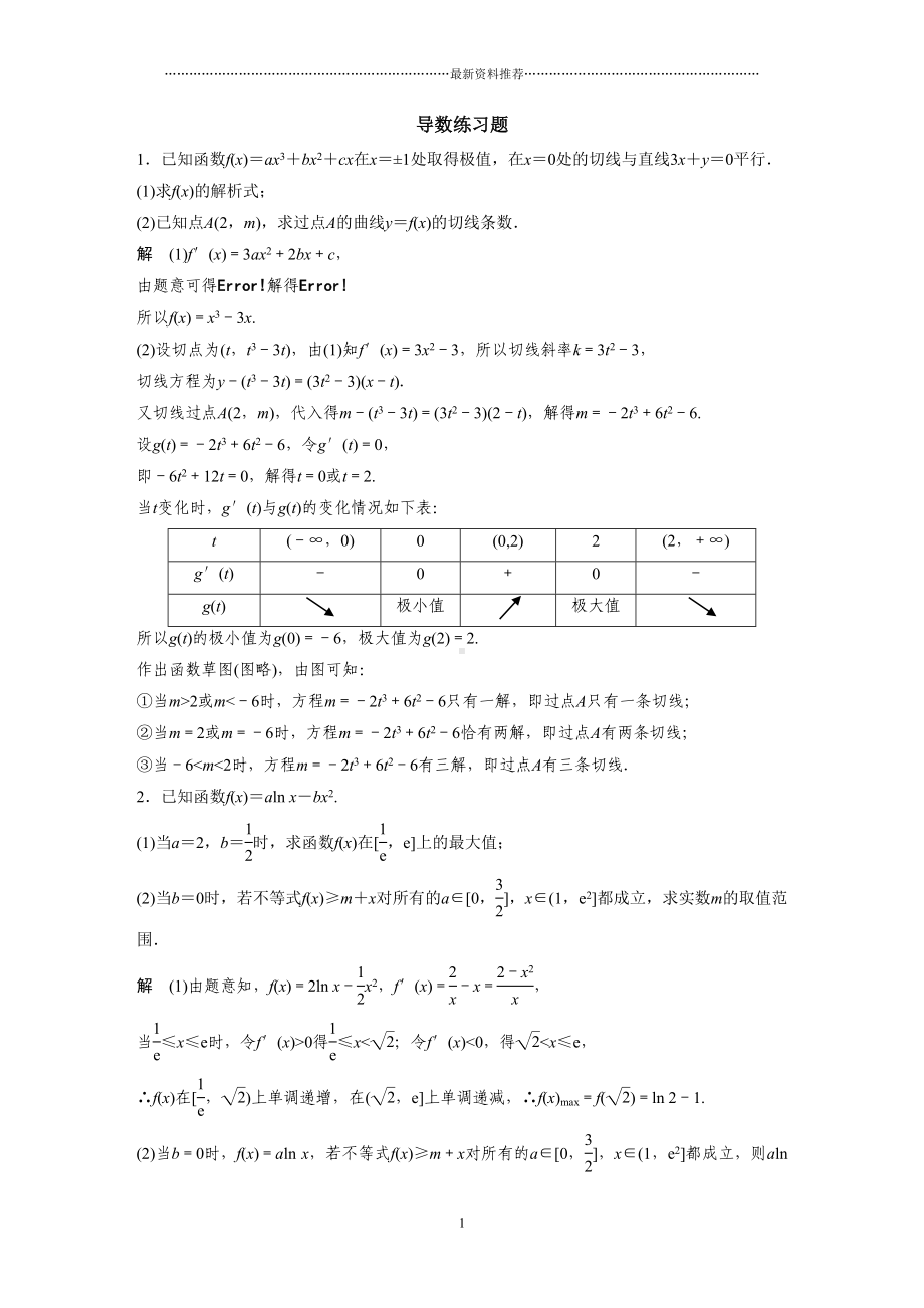 导数练习题(含答案)精编版(DOC 5页).doc_第1页