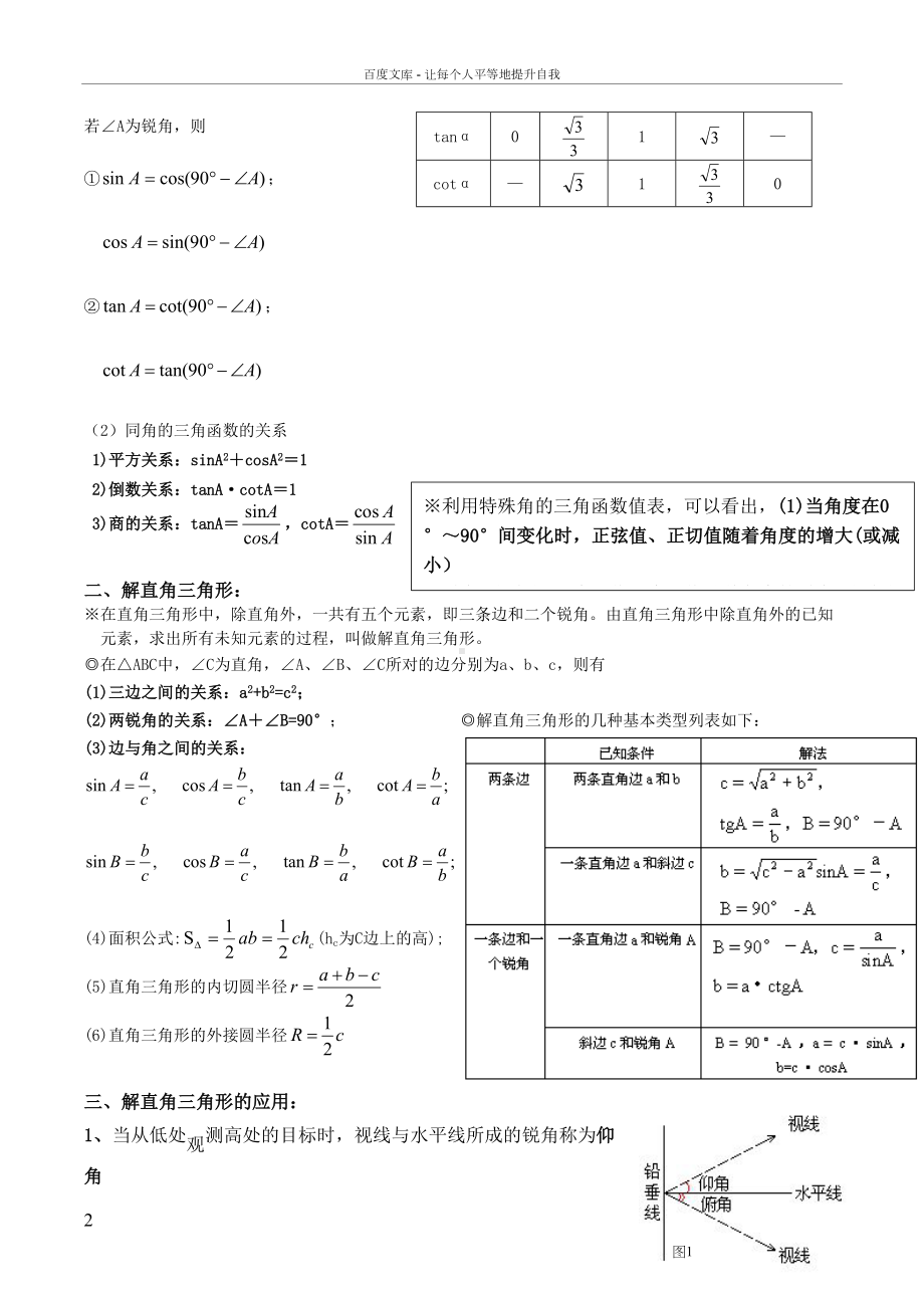 北师大版九年级下册第一章直角三角形的边角关系知识点及习题(DOC 23页).docx_第2页