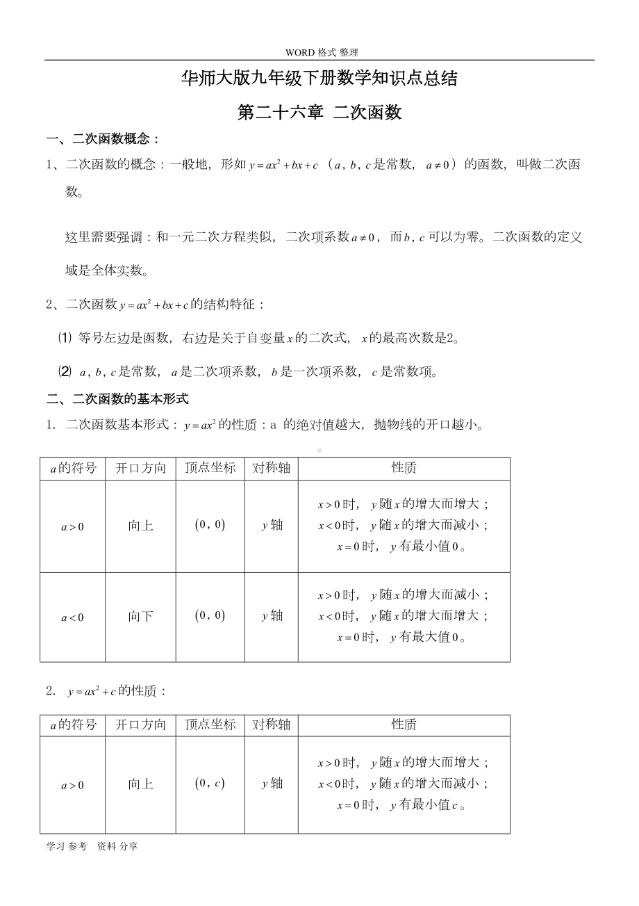 华师大版九年级[下册]数学知识点总结(DOC 13页).doc_第1页