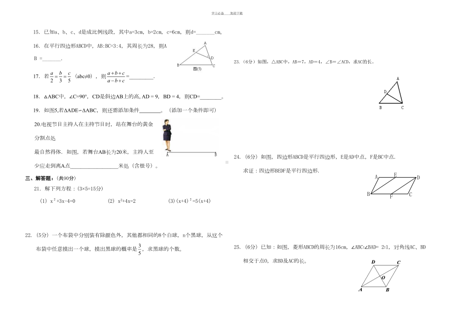 北师大版初三数学上期中试卷(DOC 5页).doc_第2页