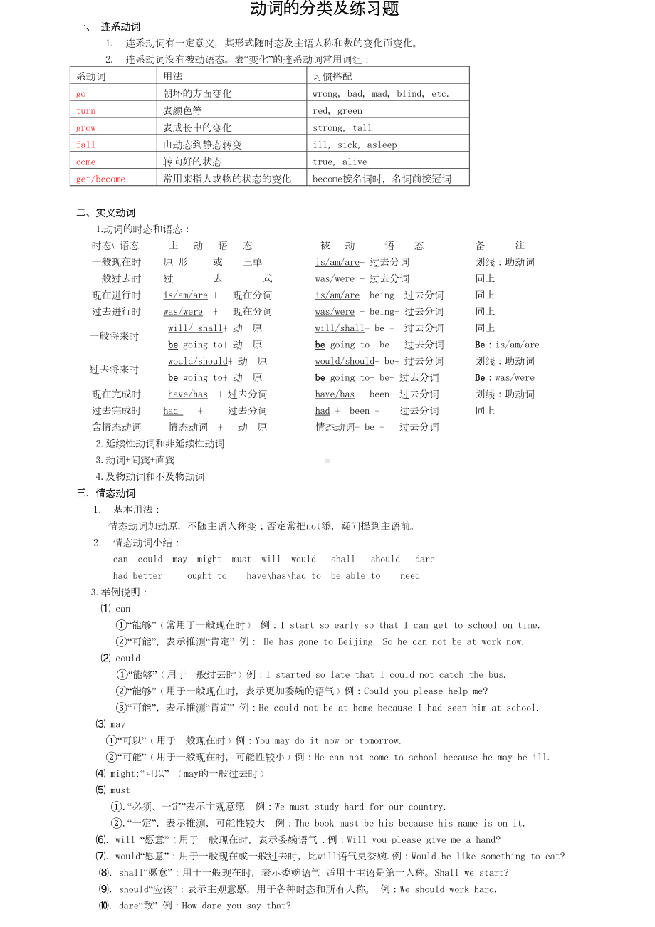 动词的分类及用法作业动词练习题(DOC 4页).doc_第1页