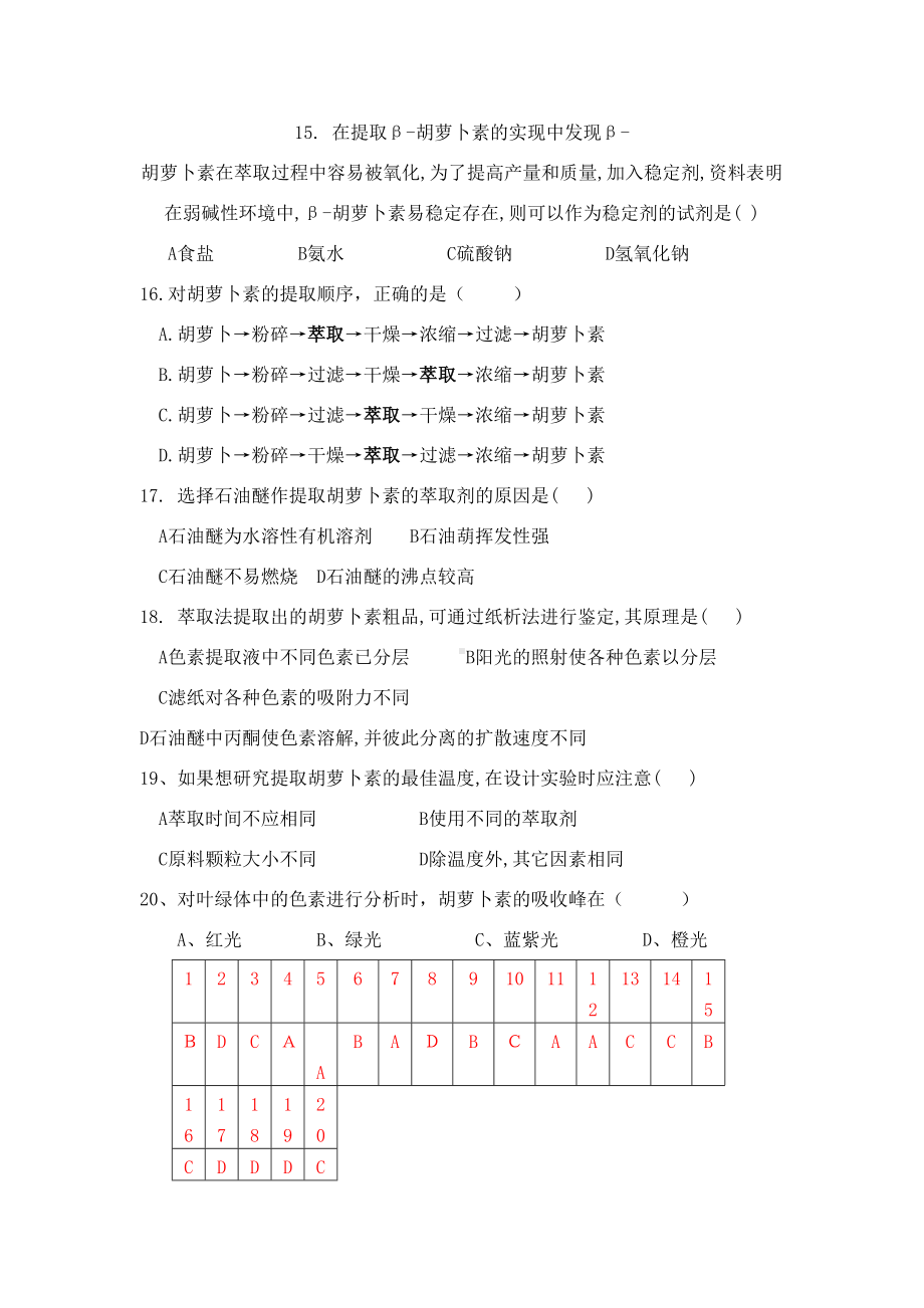 生物选修1专题6植物有效成分的提取测试题(DOC 6页).doc_第3页