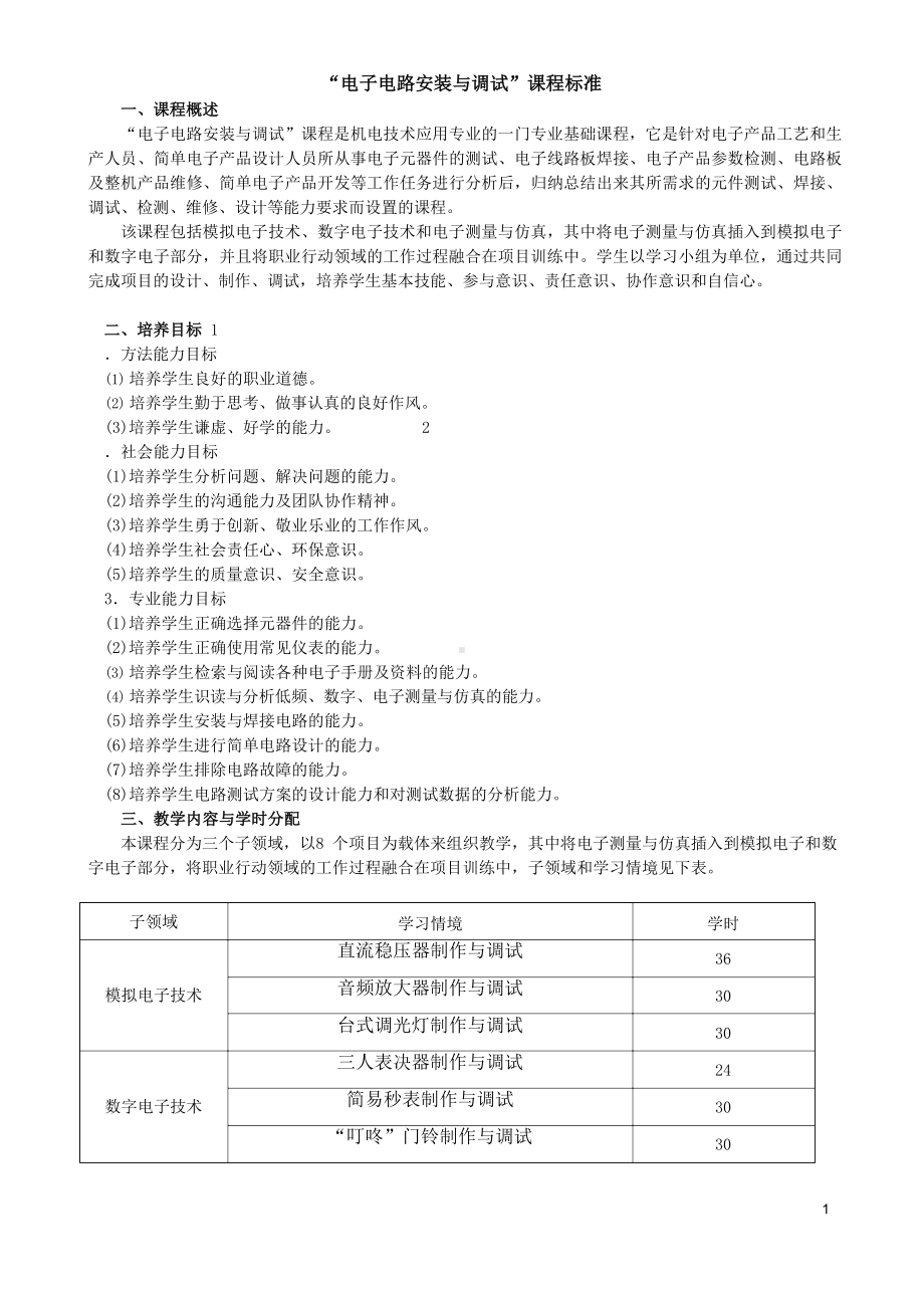 “电子电路安装与调试”课程标准.docx_第1页