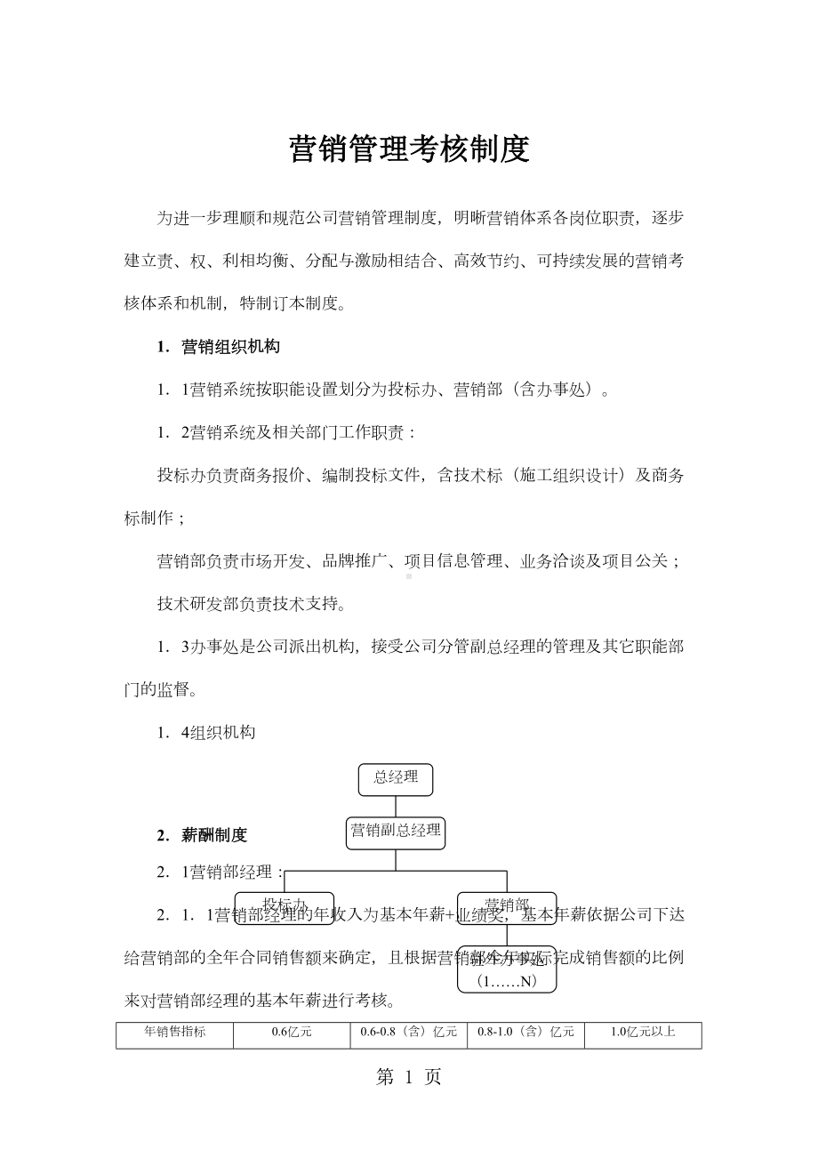 某钢构公司营销管理考核制度10页word(DOC 10页).doc_第1页