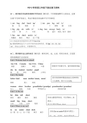 新PEP小学英语三年级下册总复习资料(DOC 4页).doc