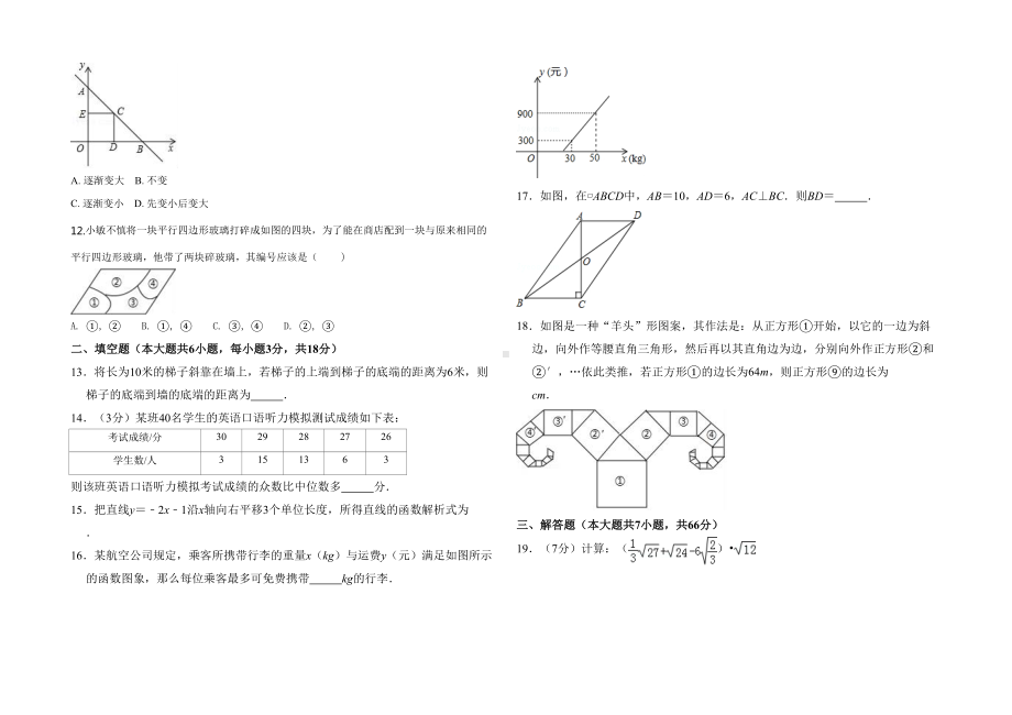 最新人教版八年级数学下册期末考试试卷(DOC 5页).doc_第2页