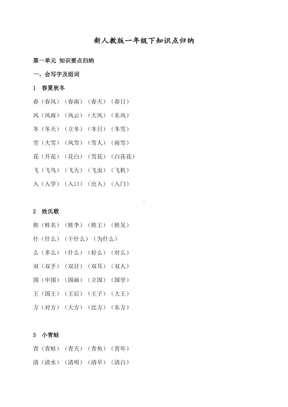 最新部编版小学一年级语文下册知识点归纳(DOC 27页).docx_第1页