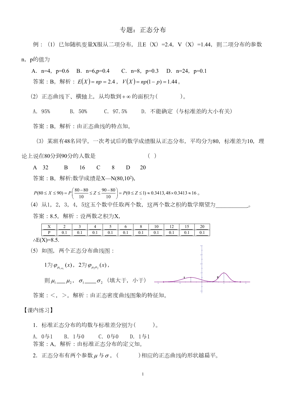 正态分布及其经典习题和答案汇总(DOC 8页).doc_第1页