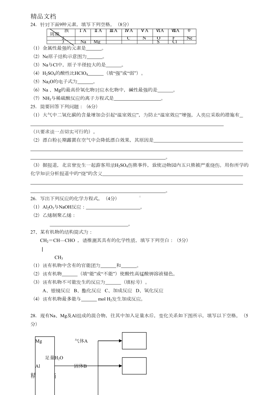 最新宁夏高中化学会考模拟试题(DOC 11页).doc_第3页