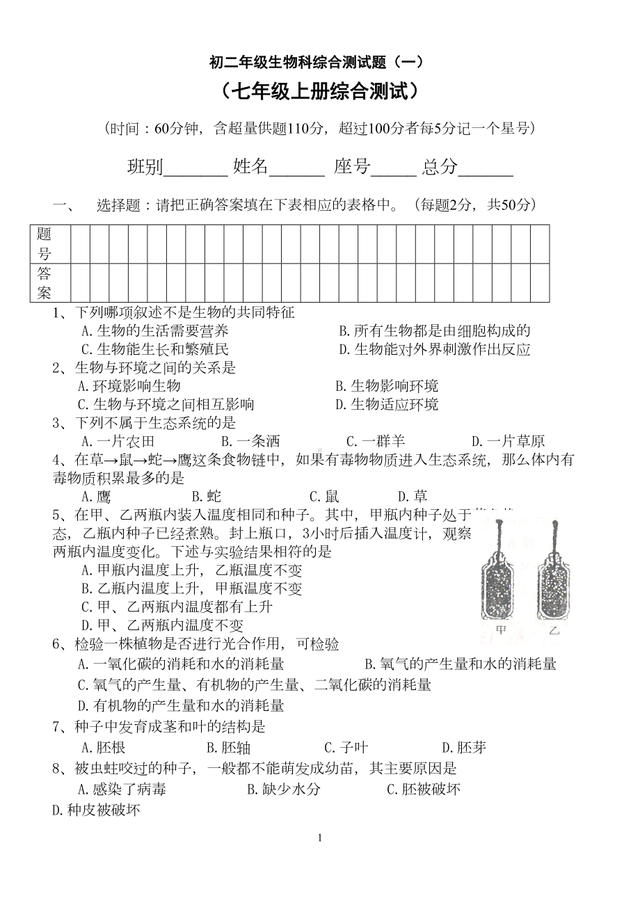 生物中考复习综合测试题(一)(DOC 6页).doc_第1页