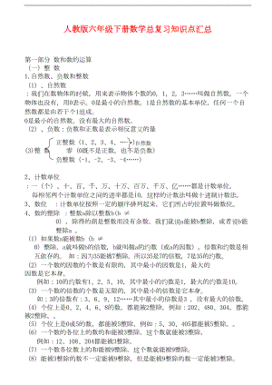 最新版人教版六年级数学毕业总复习知识点汇总(DOC 16页).doc