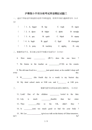 沪教版上海英语小升初分班考试卷三(DOC 9页).docx