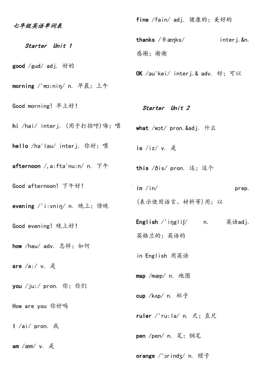 新版人教版七年级全册英语单词表(含音标)(DOC 32页).doc_第1页