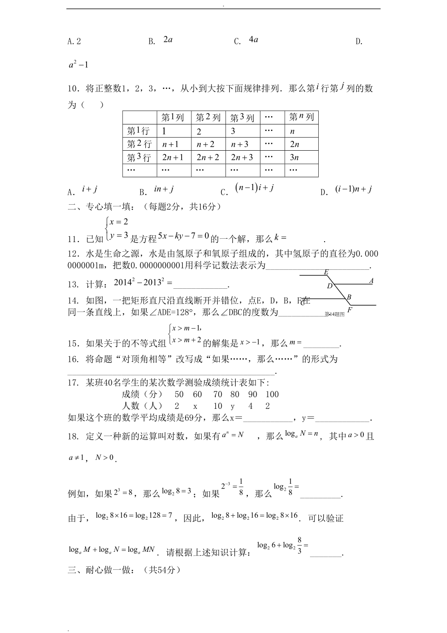 新人教版七年级数学下册期末测试卷(DOC 13页).doc_第2页