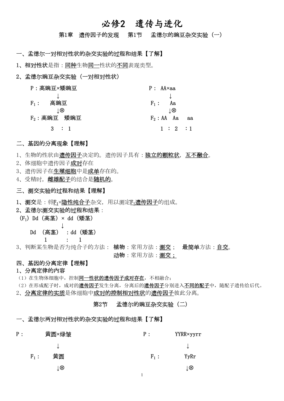 最新人教版高中生物知识点总结必修二知识点总结人教版(DOC 9页).doc_第1页