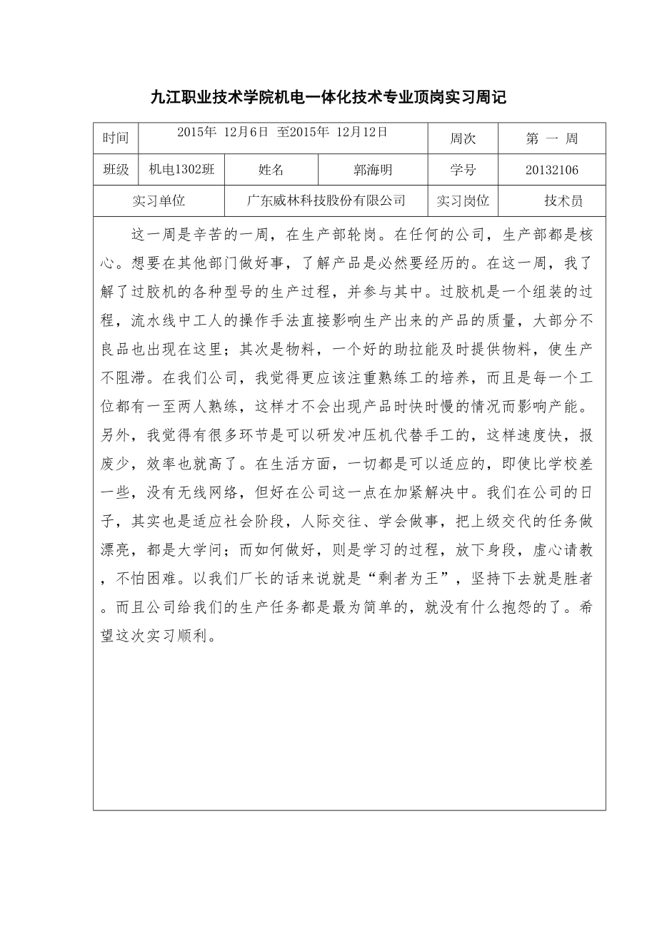 机电一体化技术专业大学生顶岗是实习周记十二篇500字(DOC 13页).doc_第1页