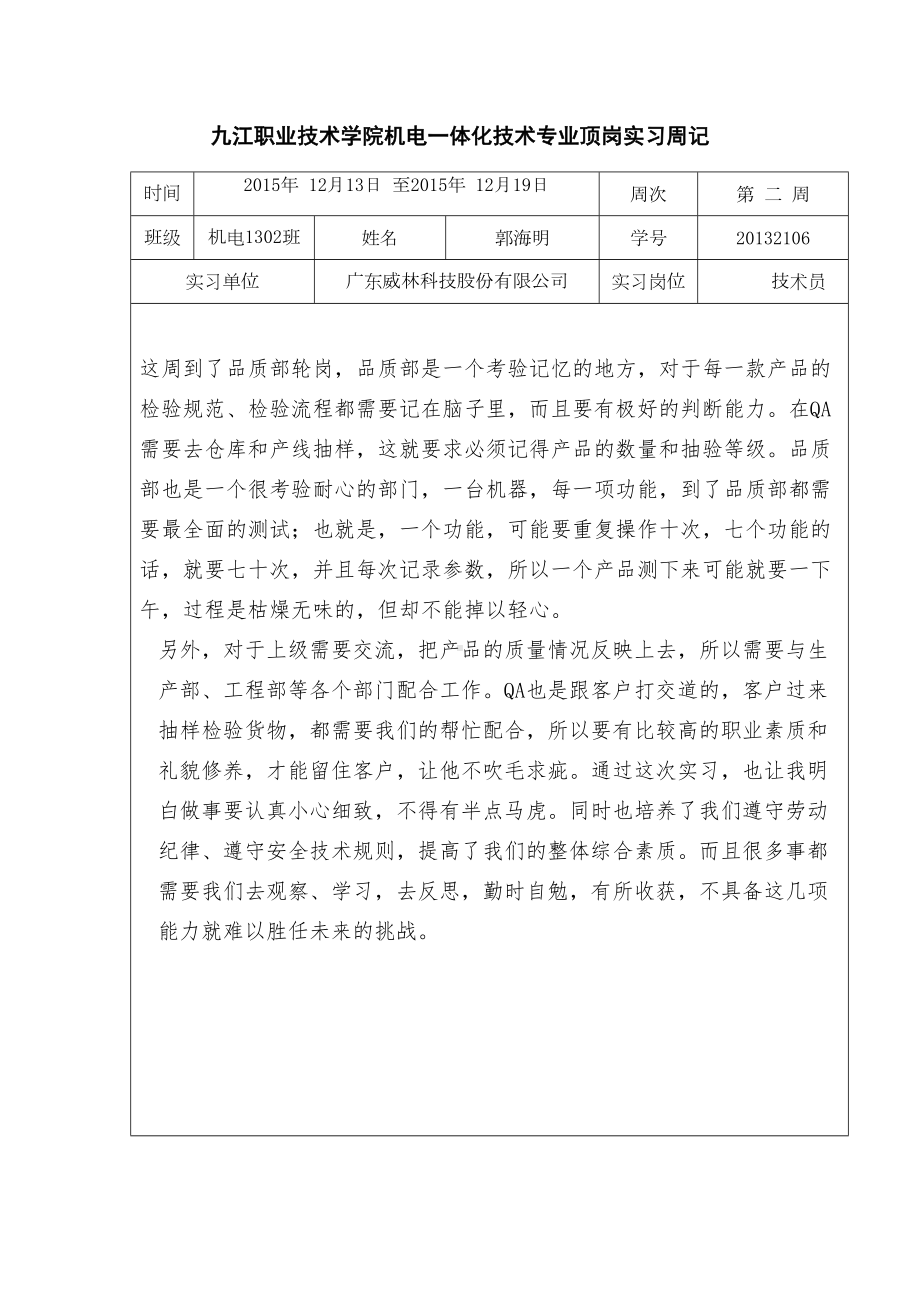 机电一体化技术专业大学生顶岗是实习周记十二篇500字(DOC 13页).doc_第2页