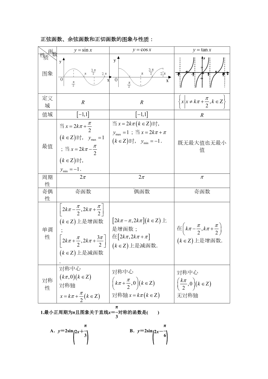 必修四三角函数图像与性质和习题(DOC 6页).docx_第1页