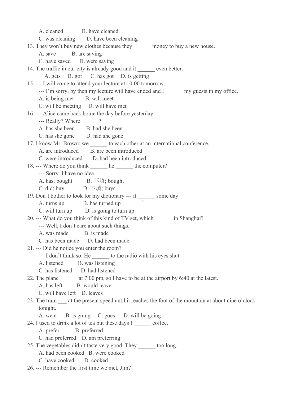 精选高中英语时态专项习题(50)及答案(DOC 5页).doc_第2页