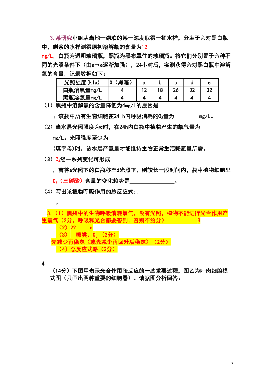 生物必修一光合作用试题精选(附答案)汇总(DOC 8页).doc_第3页