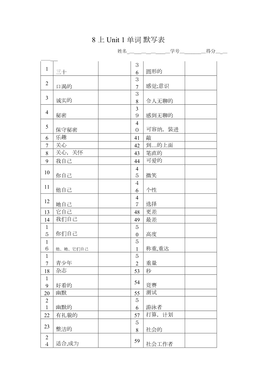 牛津初中英语译林版A全册单词默写表(DOC 14页).doc_第3页