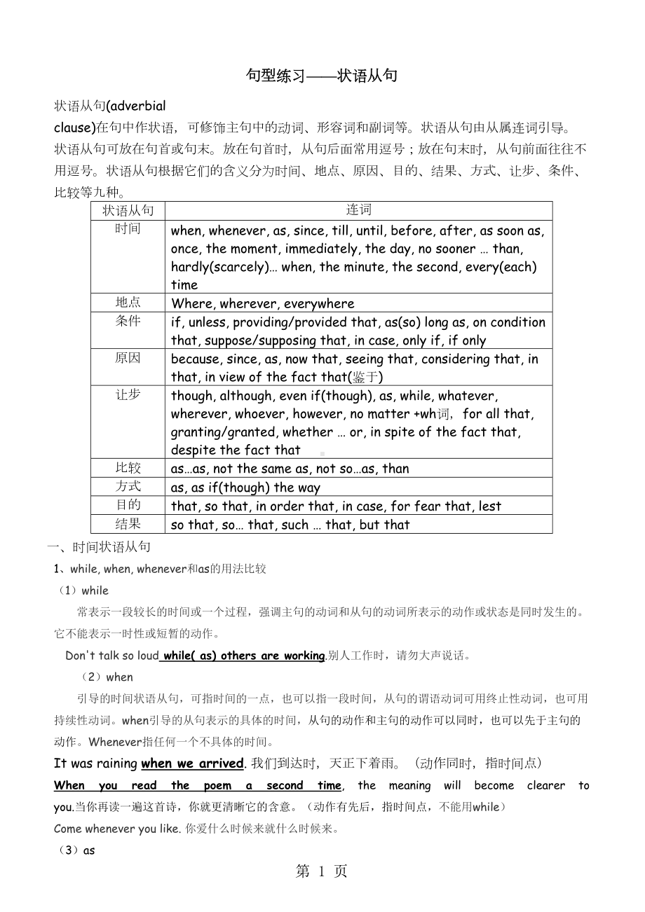 状语从句句型练习(含答案)(DOC 10页).doc_第1页