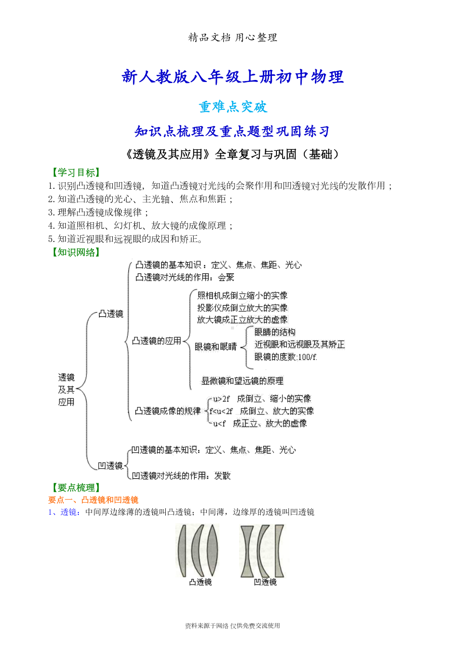 新人教版八年级上册物理[《透镜及其应用》全章复习与巩固(基础)-知识点整理及重点题型梳理](DOC 7页).doc_第1页