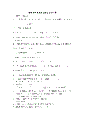 新课标人教版小学数学毕业试卷(DOC 6页).doc