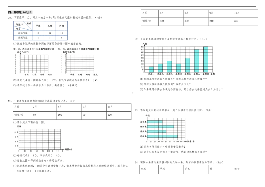 新人教版数学四年级上册第七单元测试卷(含答案)(DOC 6页).doc_第3页