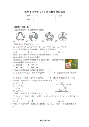 深圳市七年级(下)期末数学模拟试卷(DOC 8页).docx