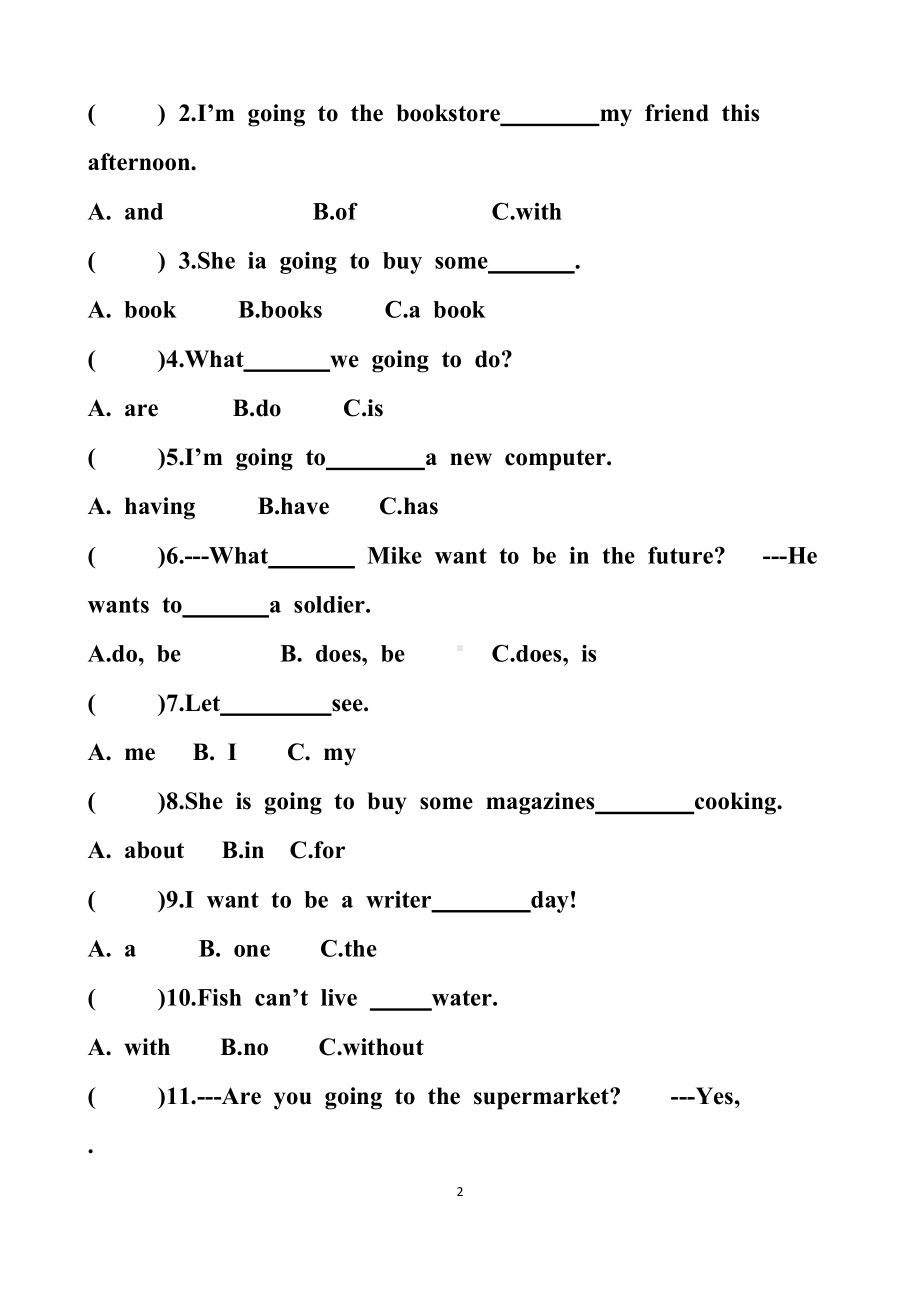 最新人教版六年级上册英语第三单元测试试题以及答案(DOC 7页).docx_第2页