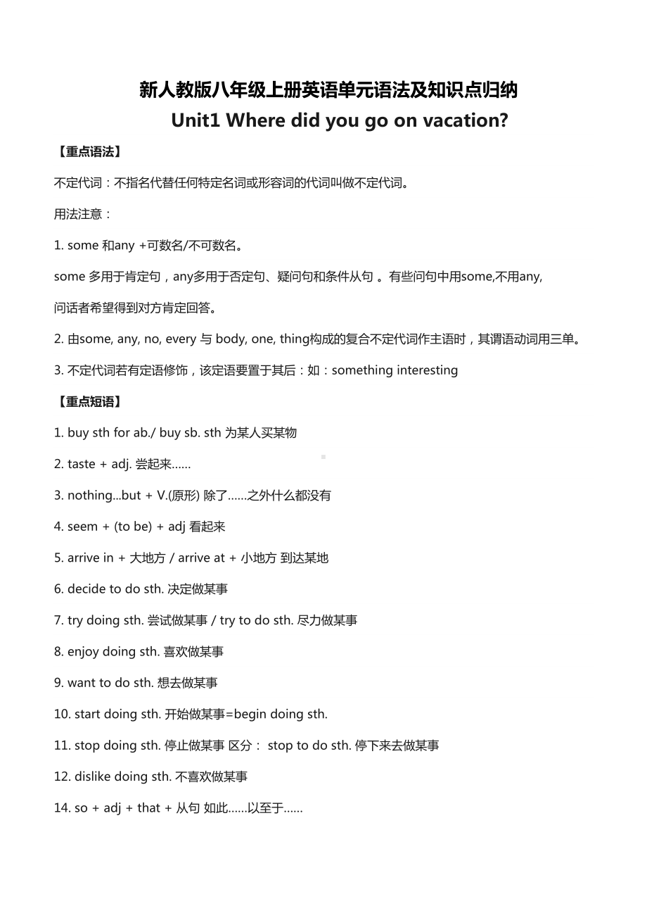 新人教版八年级上册英语单元语法及知识点归纳(DOC 25页).doc_第1页