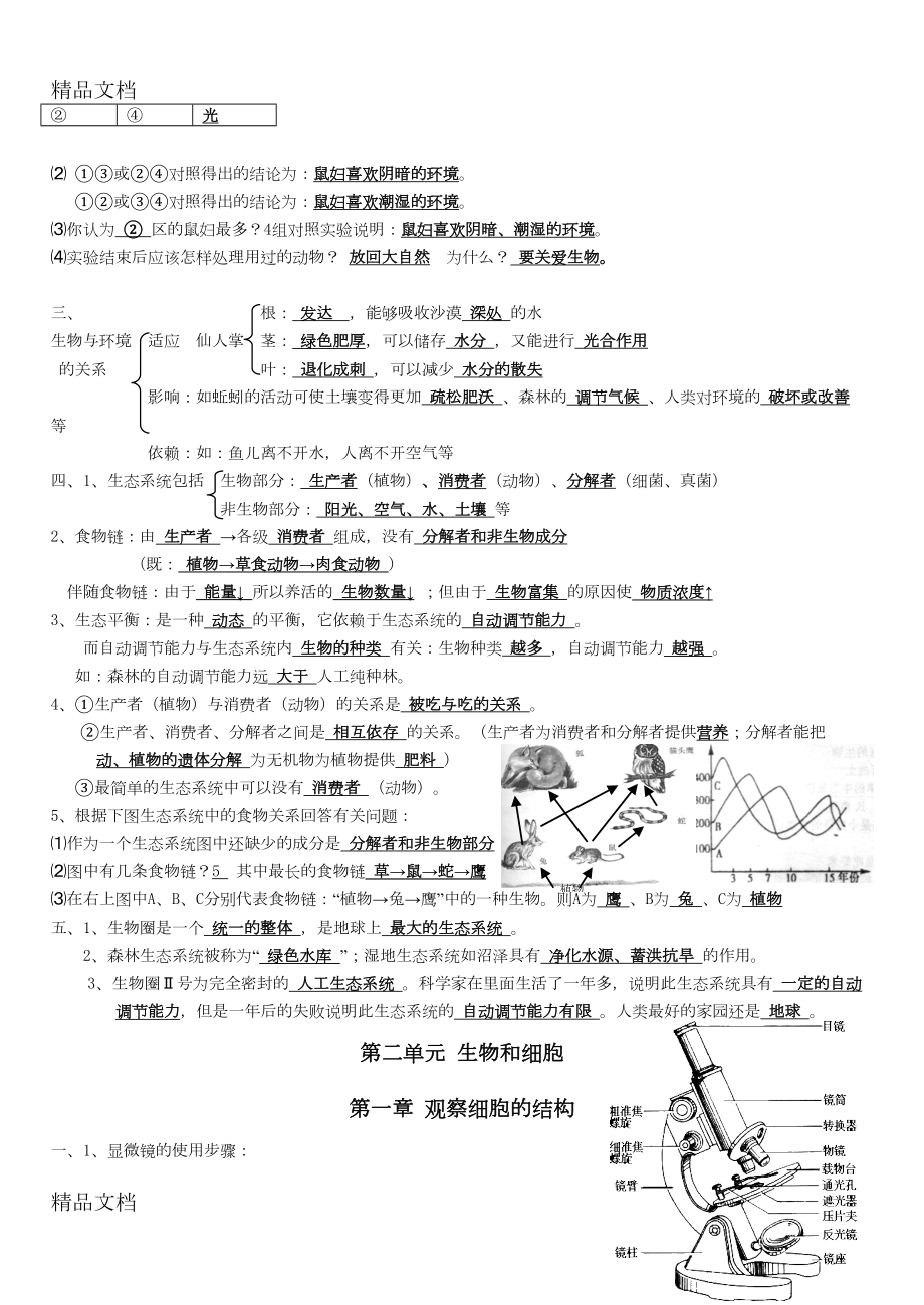 最新人教版七年级上册生物知识点归纳(DOC 9页).doc_第2页