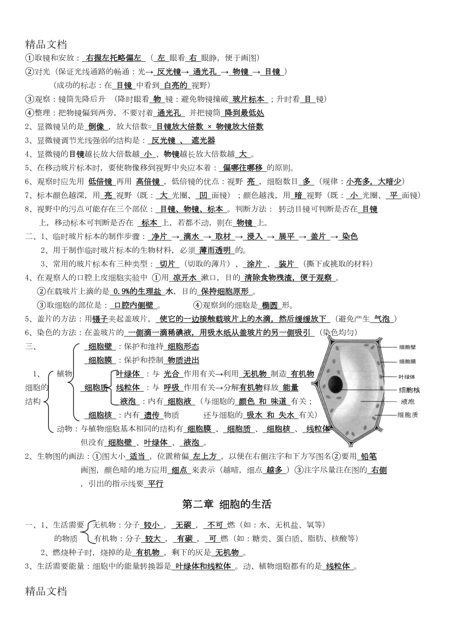 最新人教版七年级上册生物知识点归纳(DOC 9页).doc_第3页