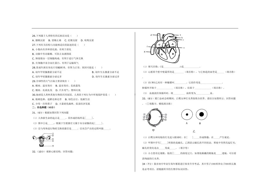 最新人教版七年级生物下册期末考试试题及参考答案(DOC 6页).doc_第3页