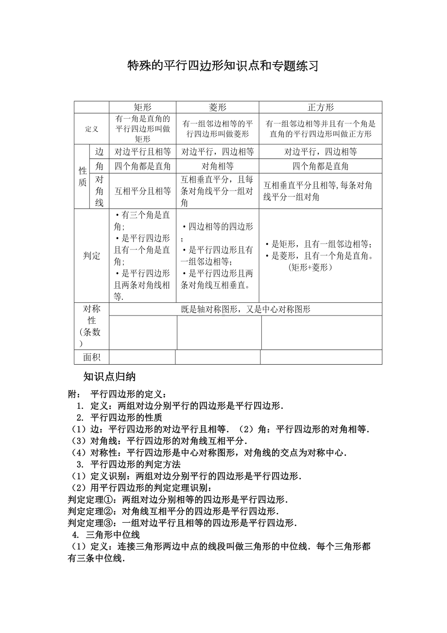 特殊的平行四边形知识点和专题练习(DOC 8页).doc_第1页