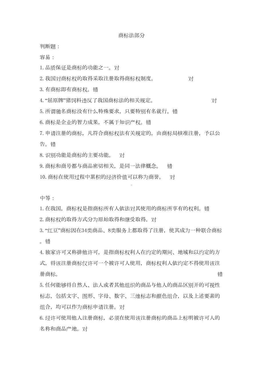 知识产权判断题分析(DOC 10页).doc_第1页