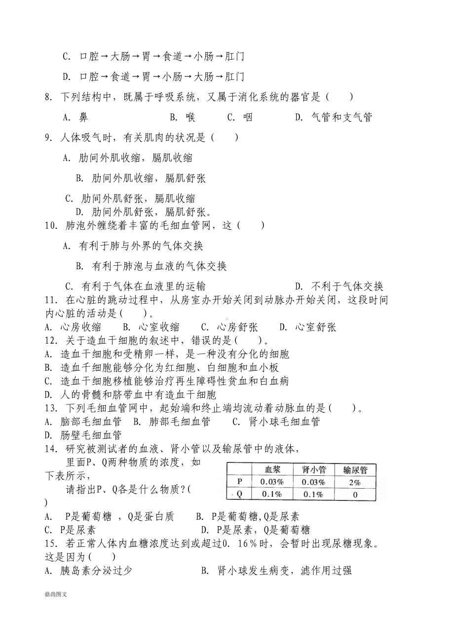 济南版生物七下期末测试题(DOC 7页).doc_第2页