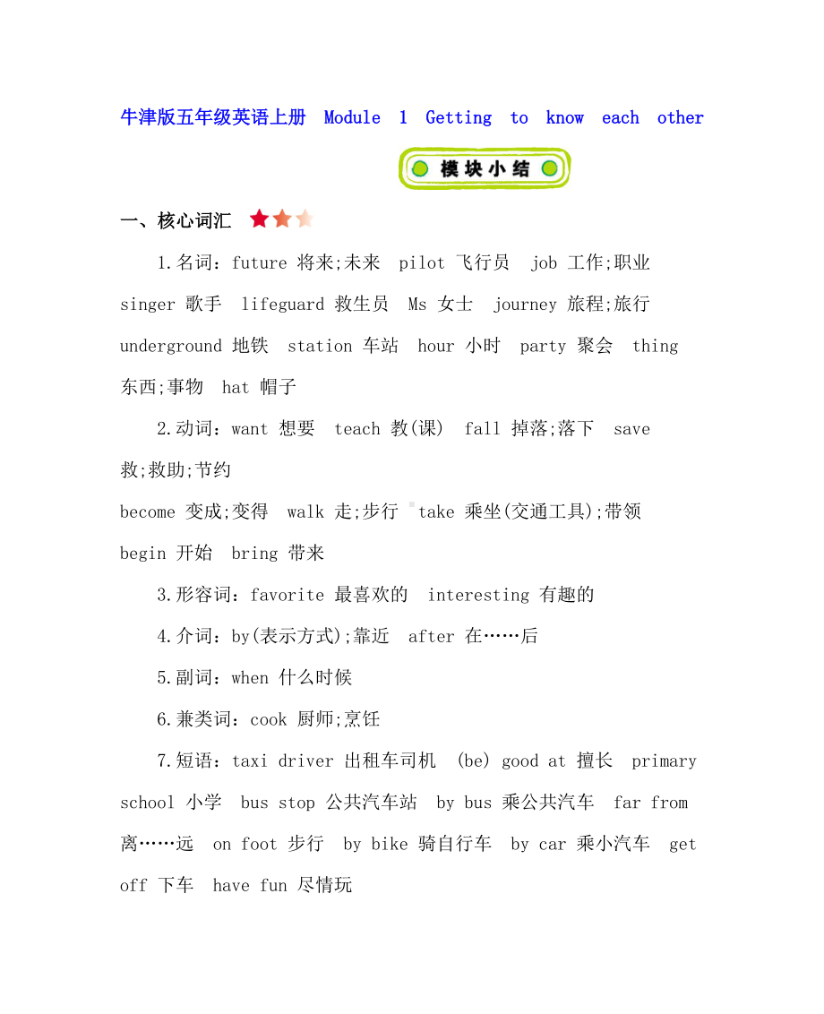 沪教牛津版五年级英语上册-Module-1-Getting-to-know-each-other-知识点清单(DOC 6页).docx_第1页