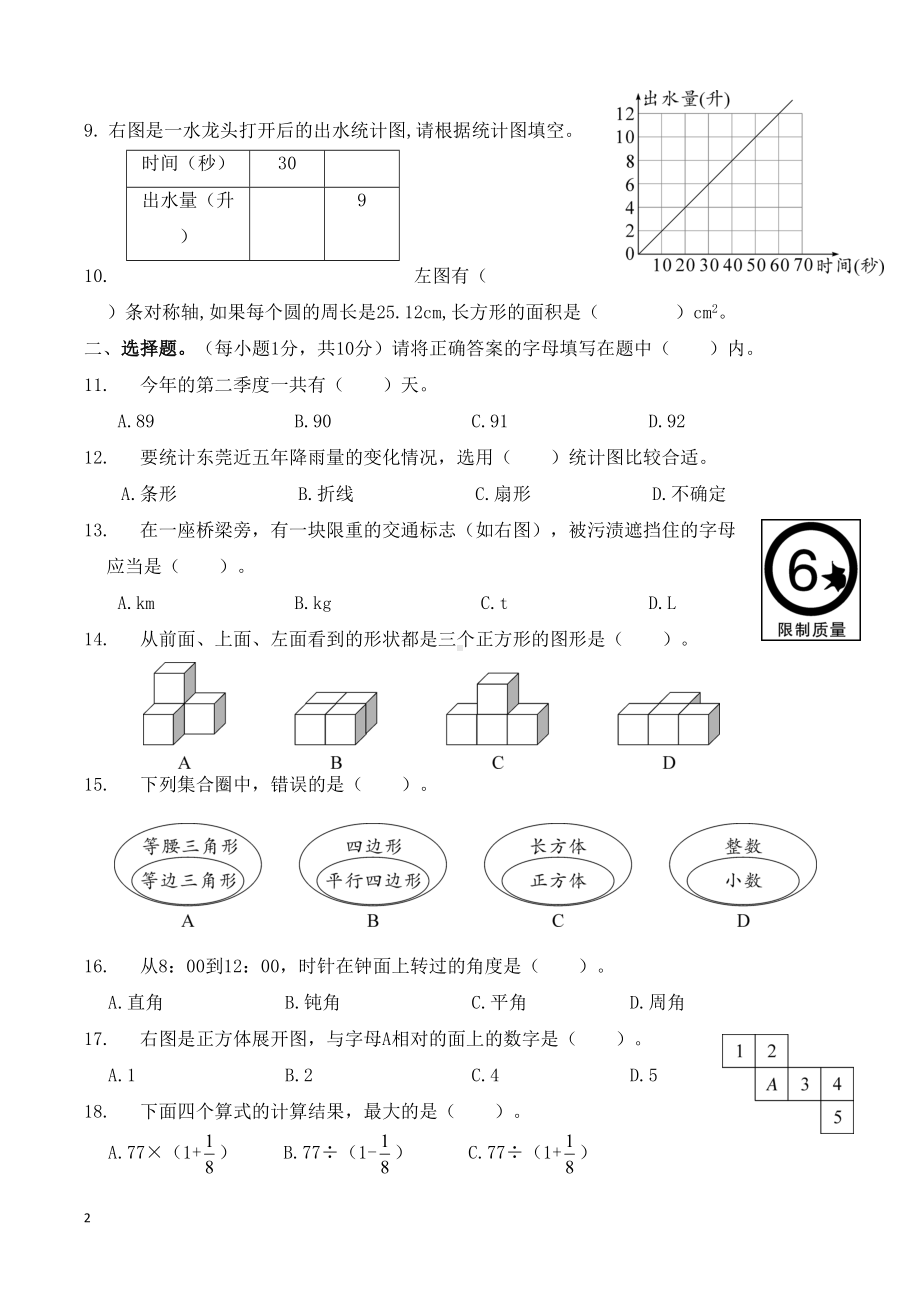 广东东莞市人教版六年级升学考试数学测试题(DOC 6页).doc_第2页