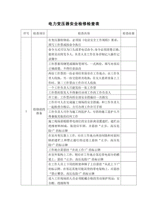 电力变压器安全检修检查表.docx