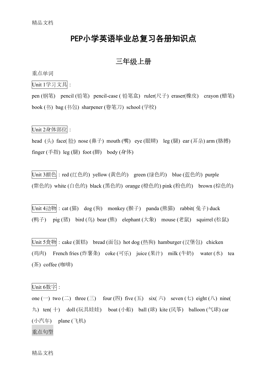 最新小学PEP英语毕业总复习之各册知识点(DOC 64页).doc_第1页