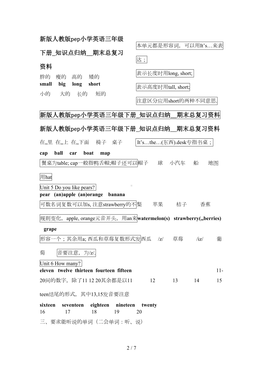 新版人教版pep小学英语三年级下册-知识点归纳--期末总复习资料(DOC 5页).doc_第2页