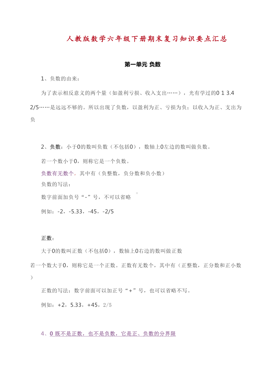 最新部编人教版数学六年级下册期末复习知识要点汇总(DOC 13页).doc_第1页