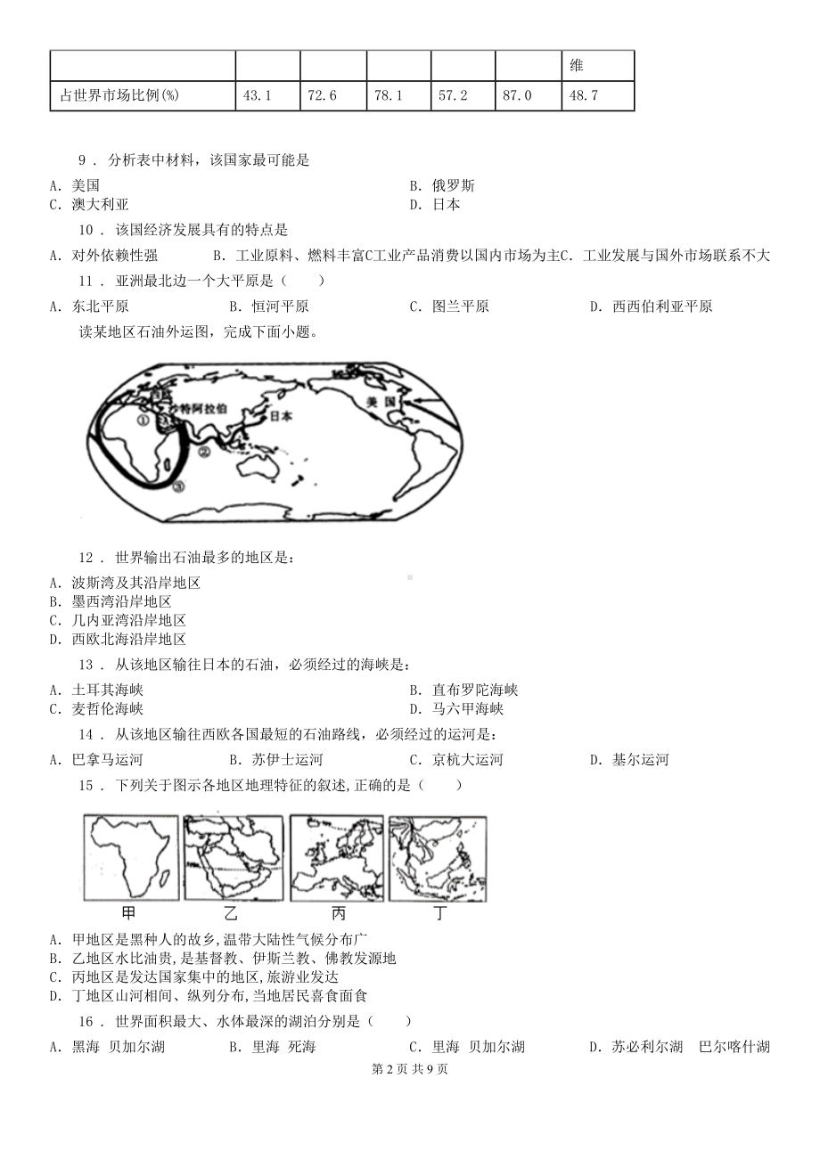 广州市2019年七年级下学期期中考试地理试题(I)卷(DOC 9页).doc_第2页