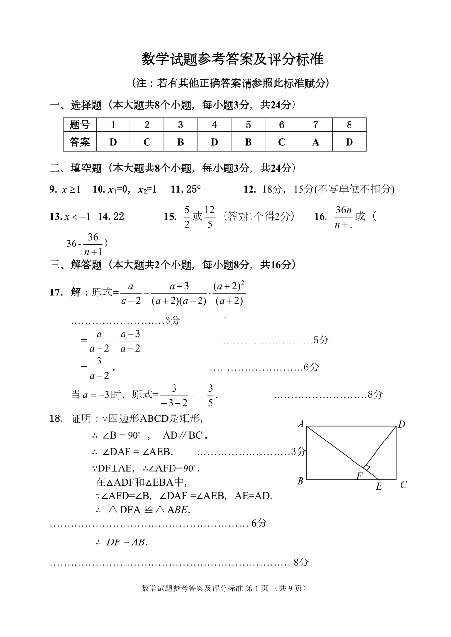 数学试题参考答案及评分标准(DOC 8页).doc_第1页