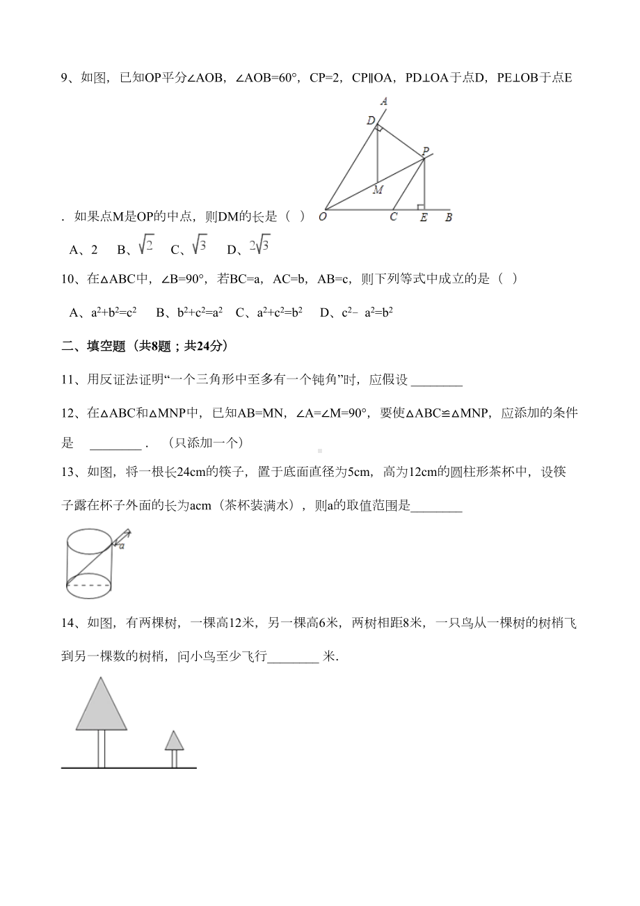 浙教版八年级数学上第二章特殊三角形单元测试题含答案解析(DOC 16页).doc_第3页