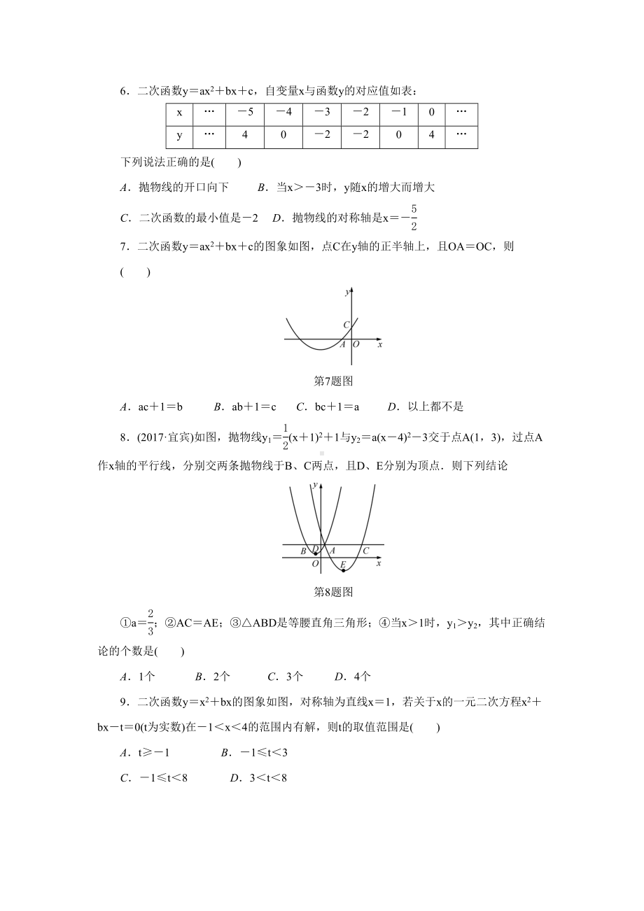 浙江省中考数学《二次函数》总复习阶段检测试卷含答案(DOC 10页).doc_第2页