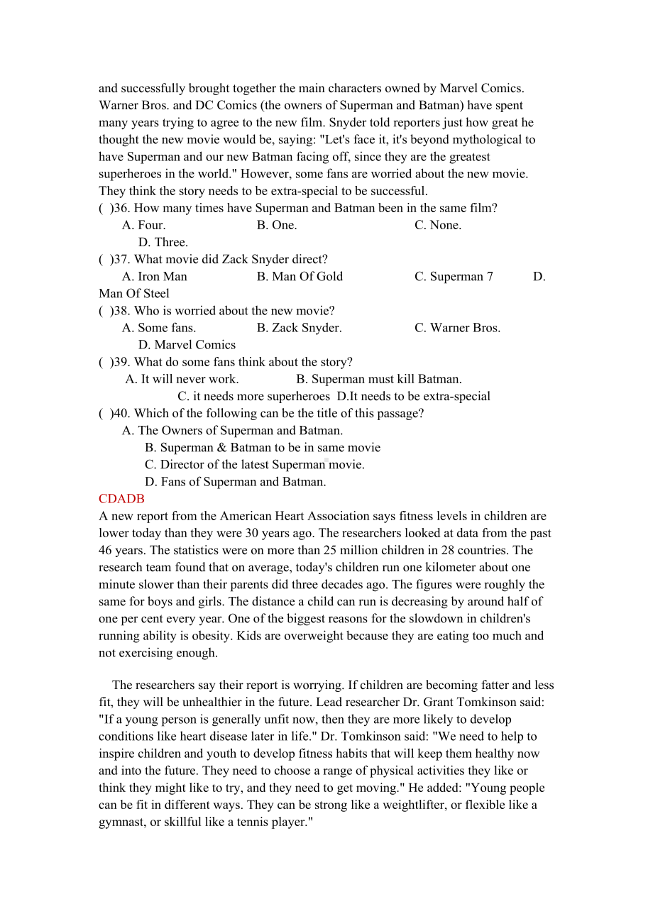 深圳牛津版初三英语完形填空及阅读理解试题及答案(DOC 6页).doc_第3页