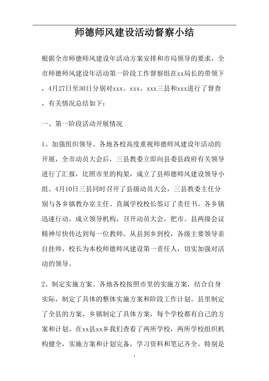 师德师风建设活动督察小结(DOC 6页).doc_第1页